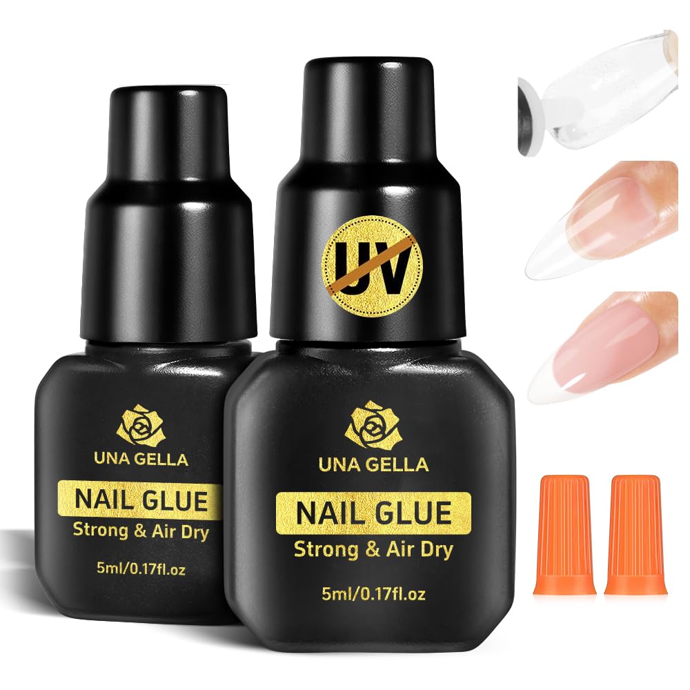 UNA GELLA Nail Glue Strong Gel No U V, 15g*2pcs Nail Glue for Press Ons No Lamp Needed, Quick Dry Semi Solid Nail G LUE, Super Strong Gel glue for Nails Long Lasting Extension DIY Kit