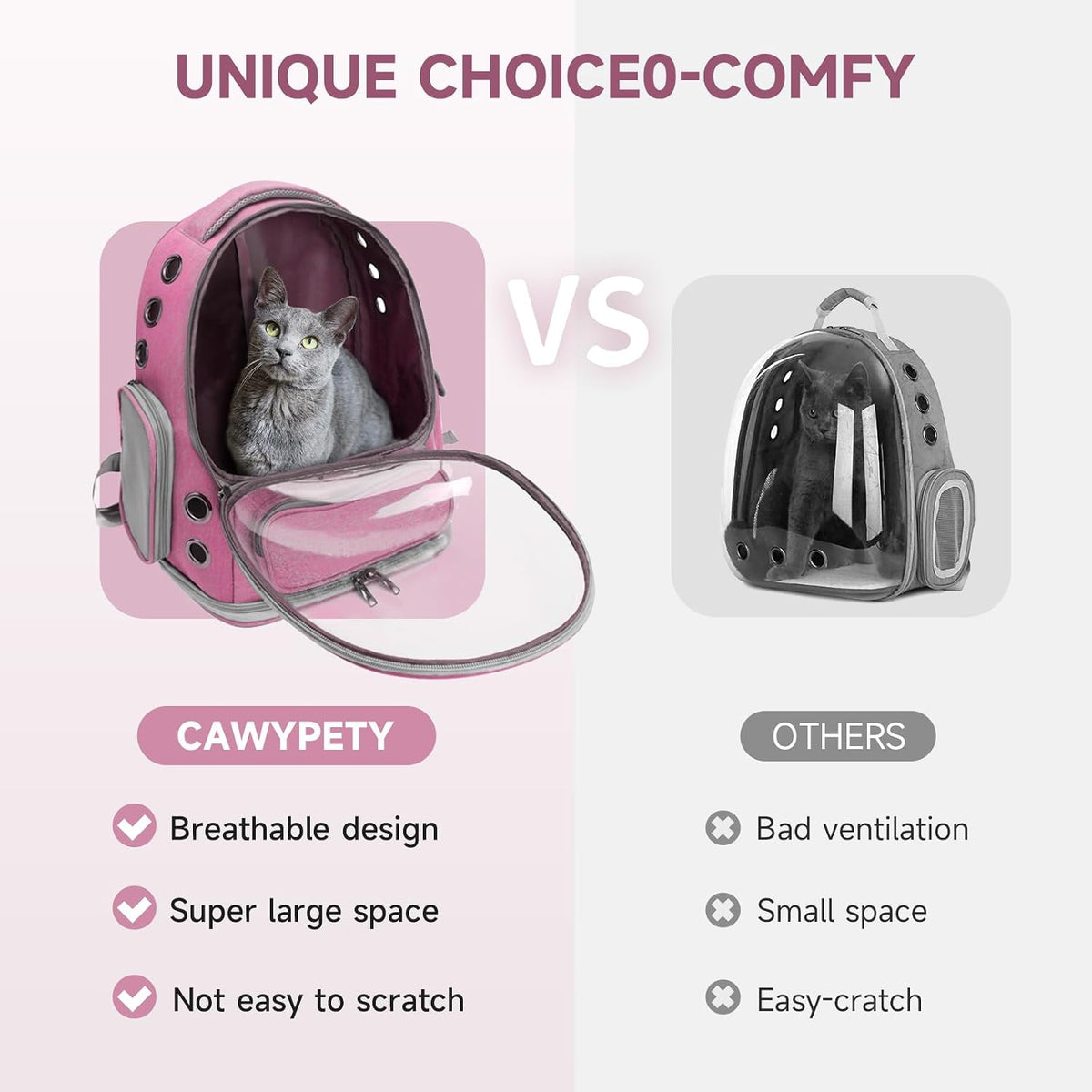 Cawypety Cat Backpack Carrier Large Space Bubble Backpack up to 12lbs Pink