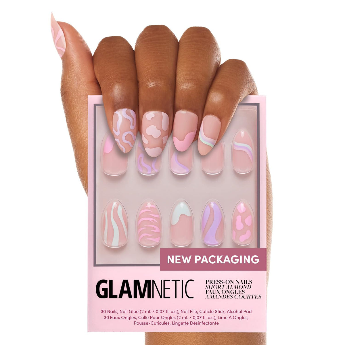 Glamnetic Press On Nails - Short Round, Glossy Fake Nails 30 Pc Full Kit | Neutral press on nails, 12 sizes. Everyday glue-on set. Waterproof, chip-resistant, up to 2 weeks wear