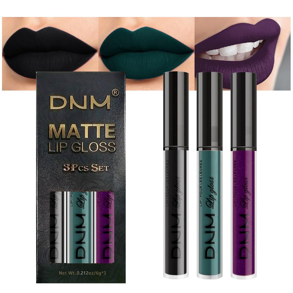evpct 3Pcs Dark Ruby Fire Red Matte Liquid Lipstick Lip Stain Lipgloss sets for Women 24 Hour Red Matte Lipstick Long Lasting Smudge Proof
