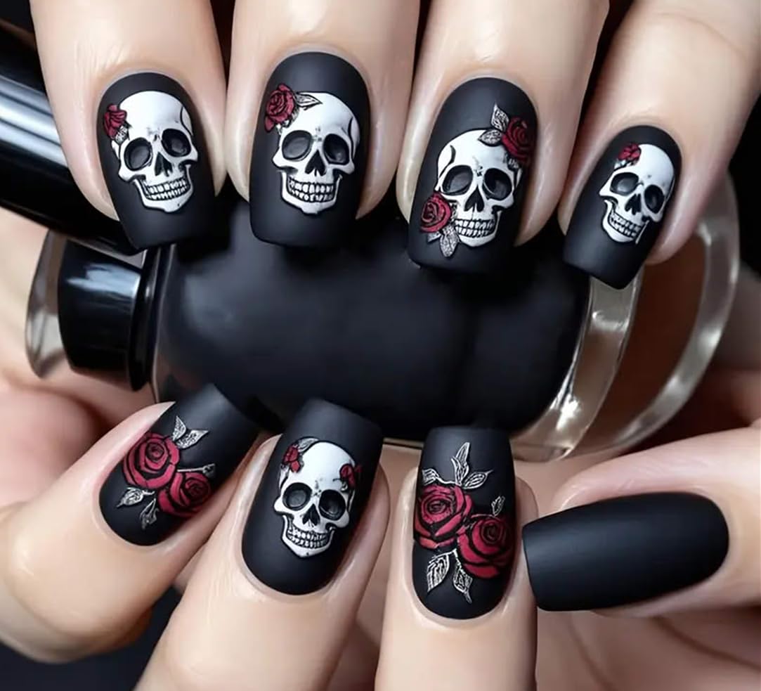 CurvLife Short Square Halloween Glow-in-the-Dark Press On Nails