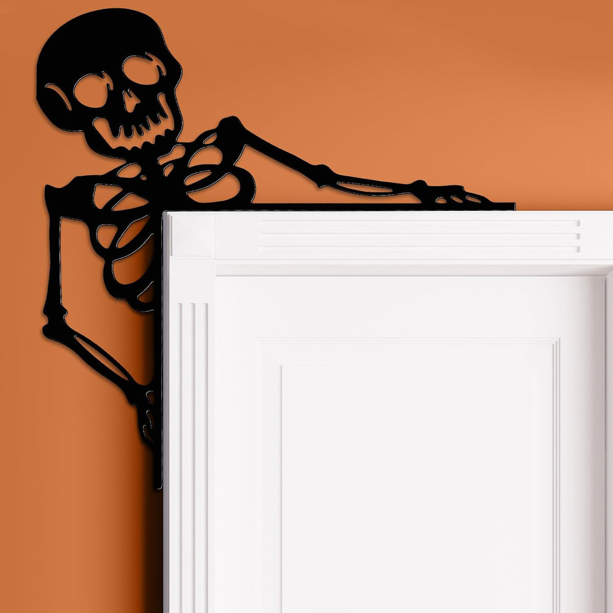 Yaocom 11.8" x 11.8" Metal Halloween Door Topper, Black Skeleton Sign