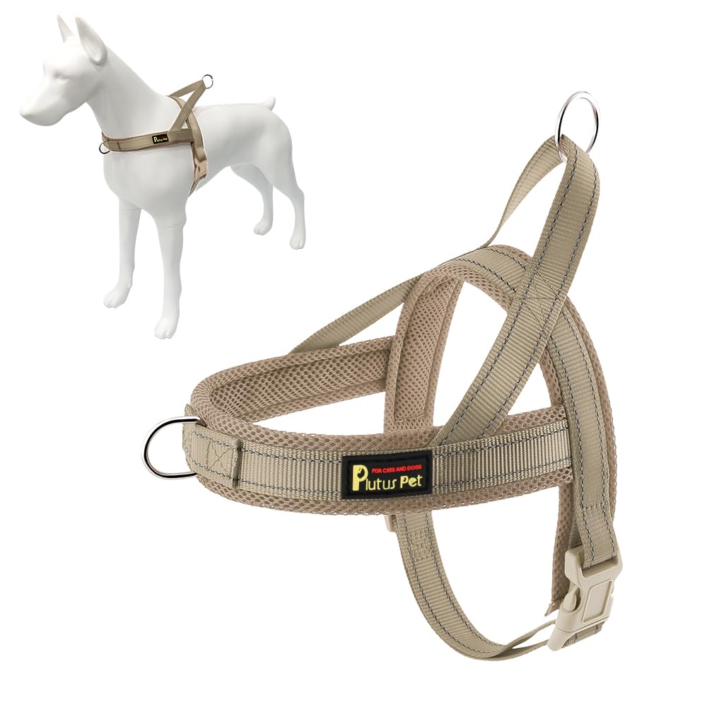Plutus Pet No Pull Dog Harness with Breathable Mesh Padded, Adjustable Reflective Escape Proof Dog Harness, Quick Fit Dog Vest Harness for Small Medium Large Dogs(M, Beige)
