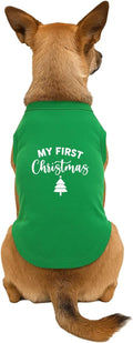 My First Christmas Dog Tee Shirt | Sleeveless Breeds | Christmas | Holiday Season | Winter Wonderland | Gift |Green, X-Small 145