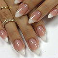 Stilettos Press on Nails White French Tip False Nails Glossy Extra Long Natural Glue on Nail Reusable Artificial Acrylic Stick on Nail for Women