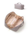 EACHY Travel Makeup Bag, Large Capacity Cosmetic Bag for Women, Waterproof PU Leather, Flat Open Portable Toiletry Bag for Skincare, Brushes & Travel Essentials