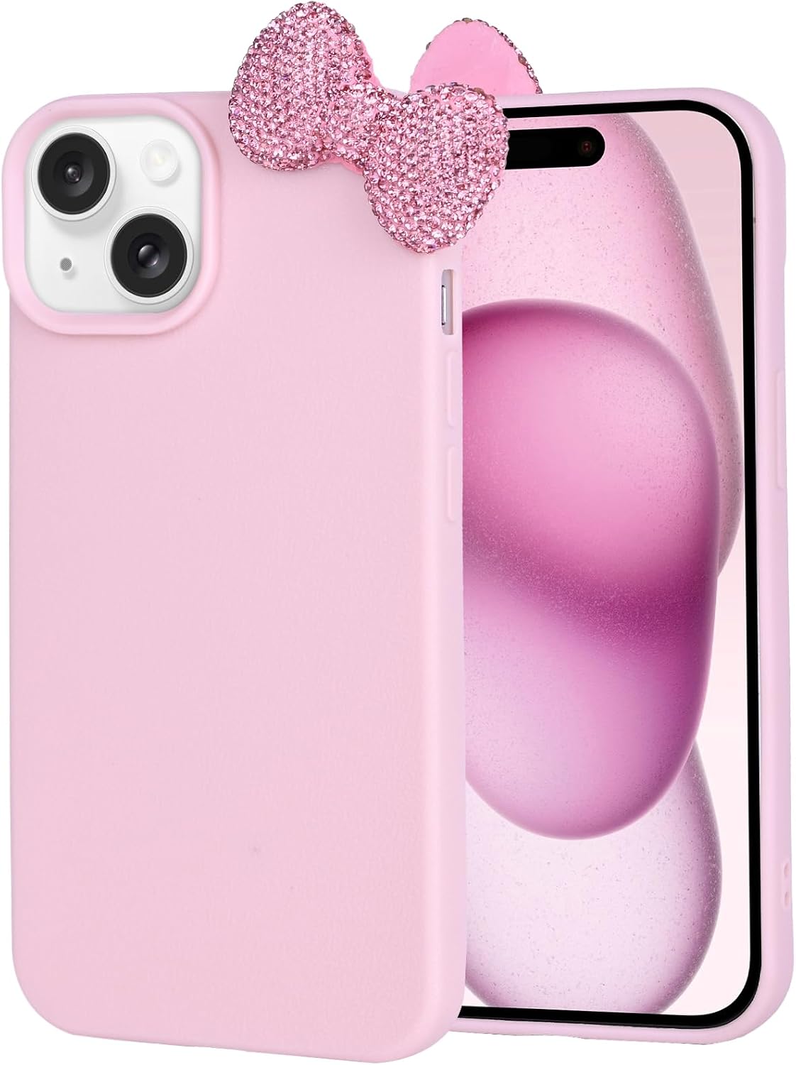 Cases for iPhone 13, Luxury Glitter 3D Rhinestone Bow Phone Cover Soft Litchi Pattern Protective Phone Case for iPhone 13 6.1" 2021