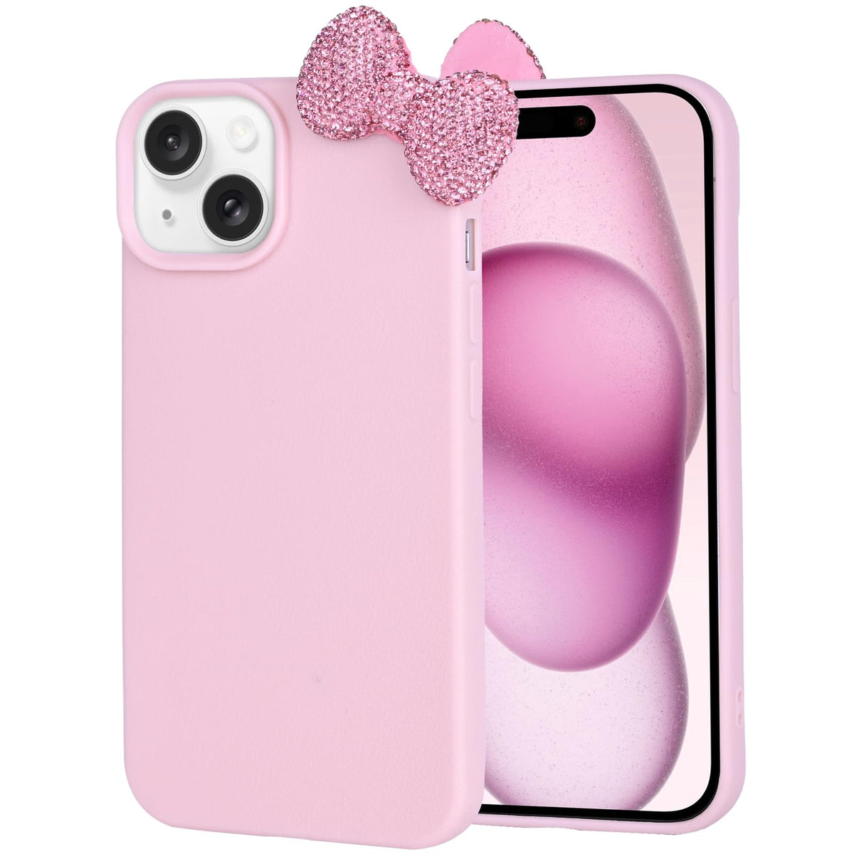 Cases for iPhone 13, Luxury Glitter 3D Rhinestone Bow Phone Cover Soft Litchi Pattern Protective Phone Case for iPhone 13 6.1" 2021