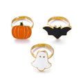MALOYANVE 3Pcs Halloween Rings Set Pumpkin Ghost Bat Enamel Open Ring