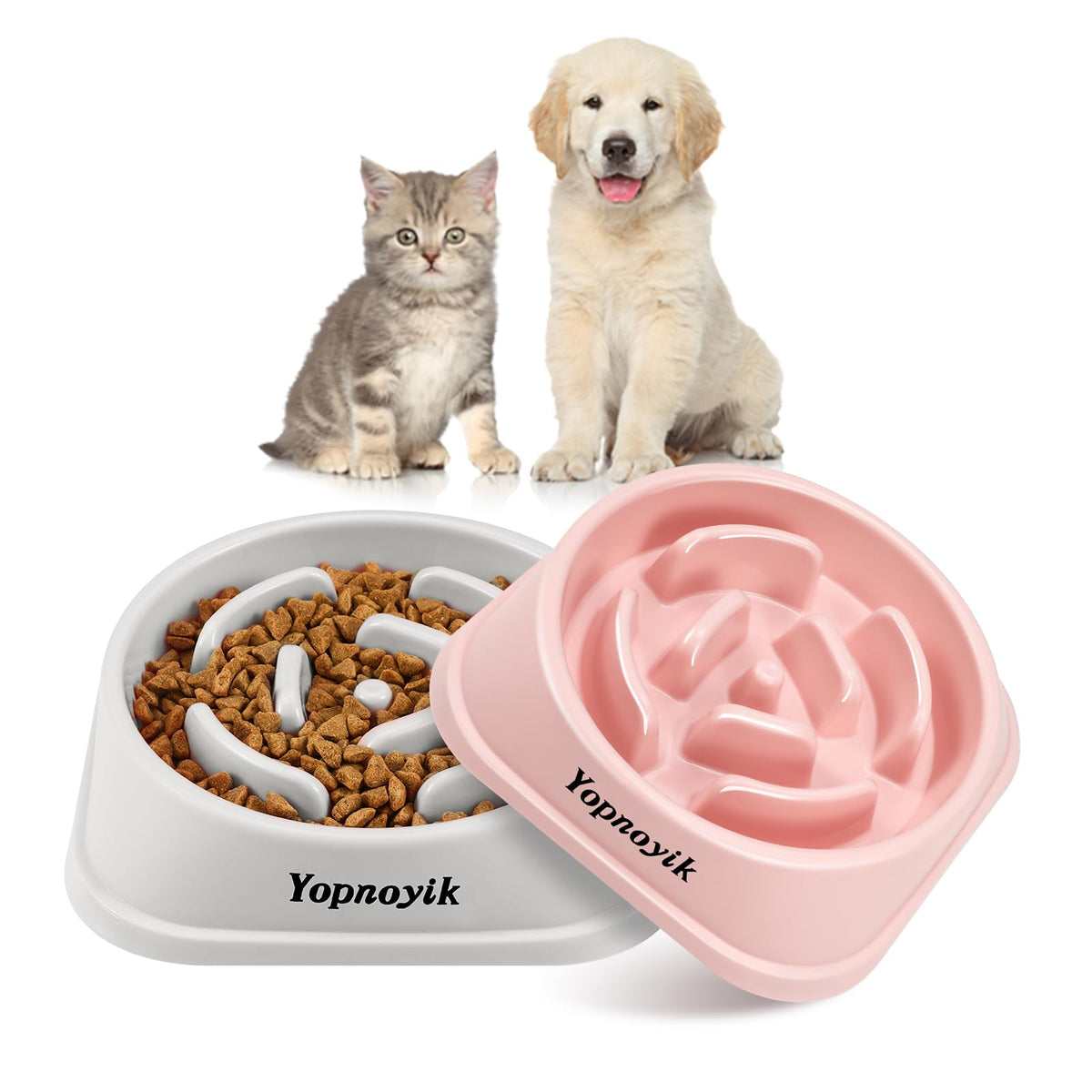 2 Pack Slow Feeder Dog Bowls for Healthy Eating, Non-Slip and Anti-Choking Design, Reduces Bloating & Overeating for Medium Dogs and Cats, Easy to Clean