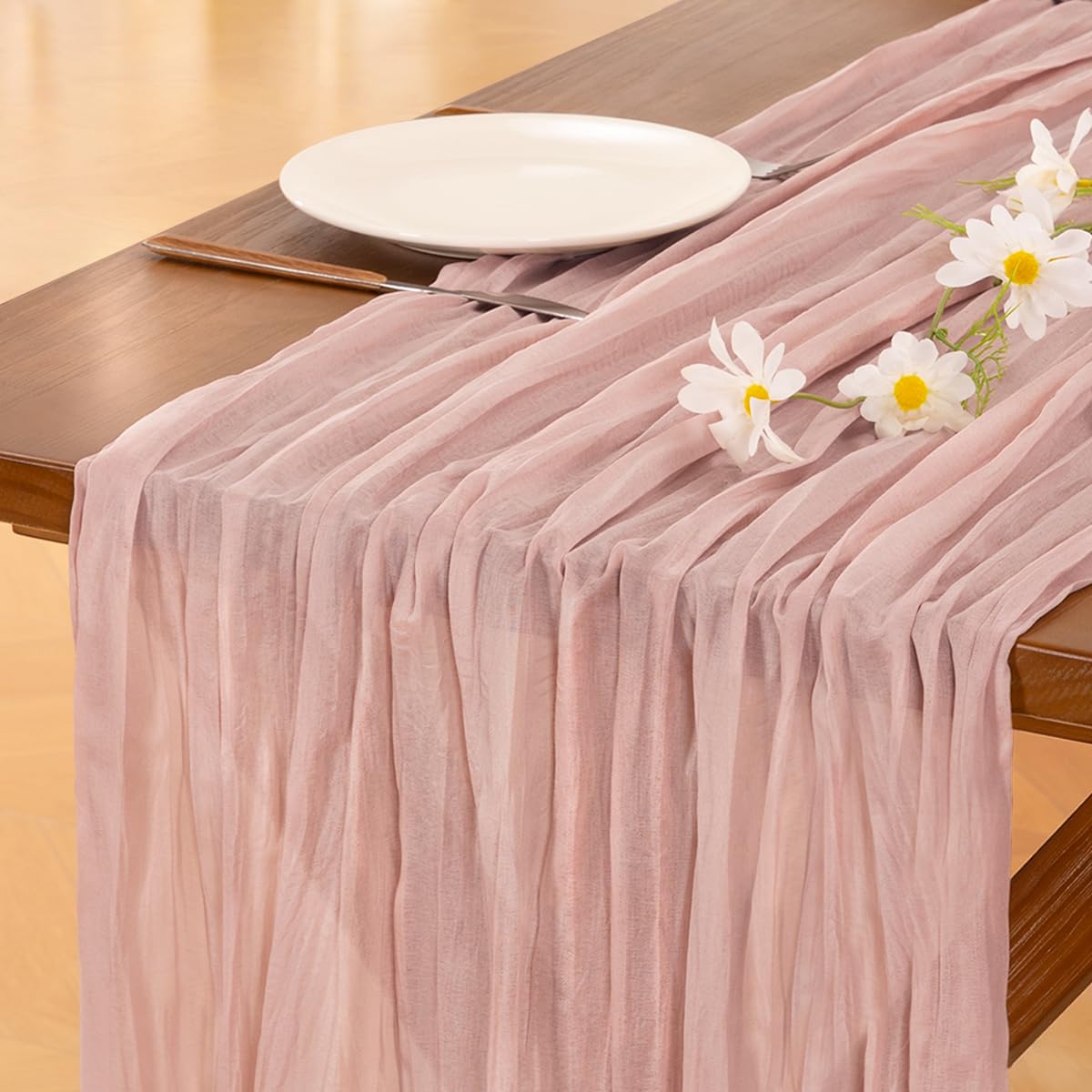 Fall Table Runner Terracotta Cheesecloth Boho Wedding Thanksgiving Decor