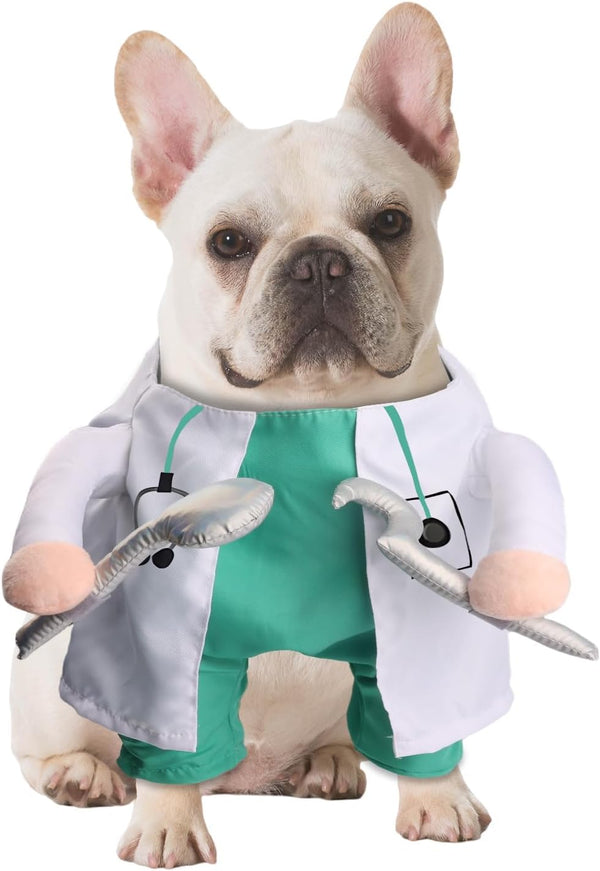 NACOCO Halloween Dog Doctor Costume - Pet Dentist Clothes Cat Funny Uniform Green Outfit Apparel Adjustable for Small Medium and Large Dogs(Green Dentist, S)