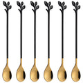 AnSaw 6-Piece Elegant Gold Leaf Long Handle Teaspoons - 7.4"