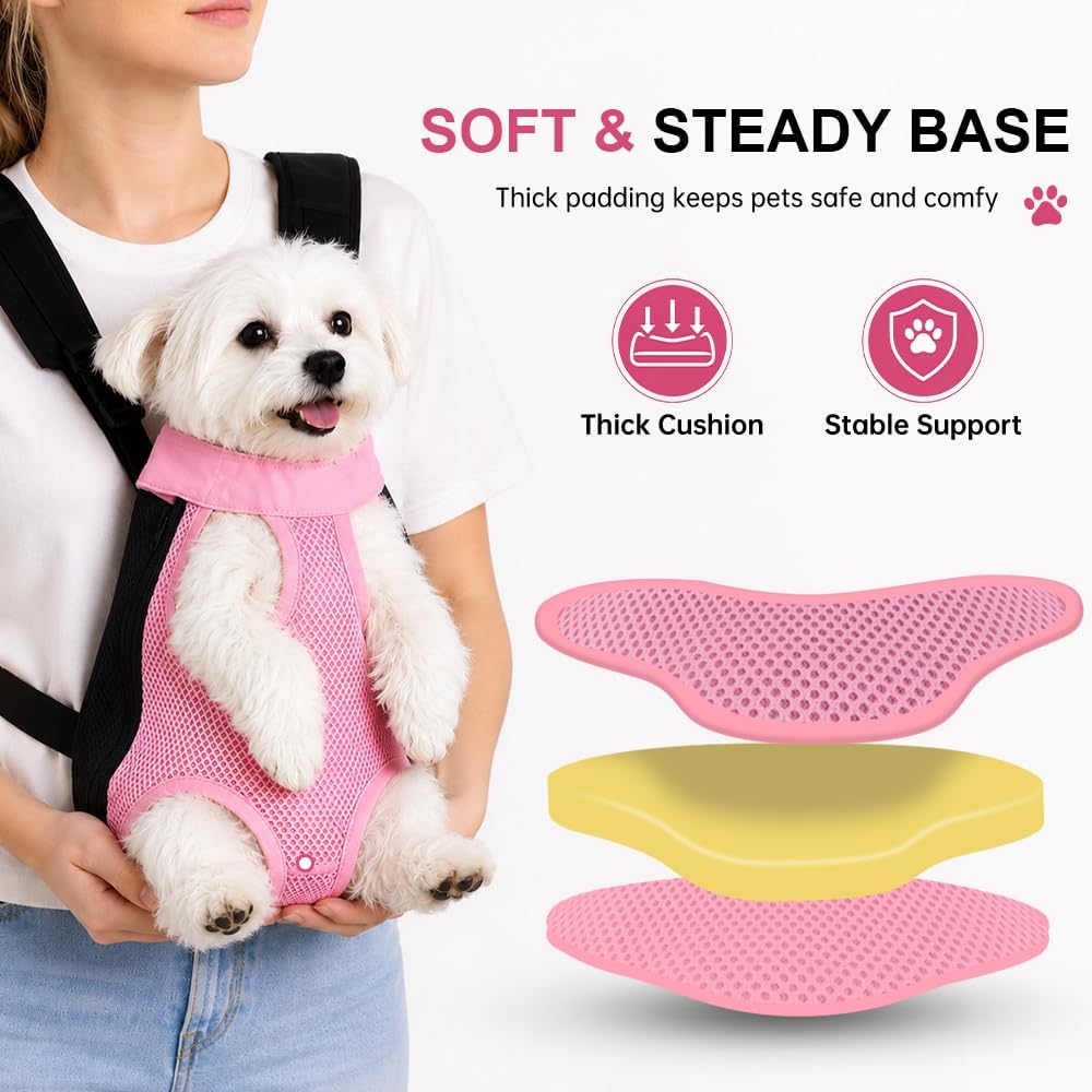 Inspack Dog Backpack Carrier/Cat Carrier, Adjustable Pet Front Carriers Travel Bag for Puppy Medium Dogs, Legs Out, Soft Ventilated Doggie Chest Carry Backpacks for Hiking/Camping, 2.5-4 lbs, Pink