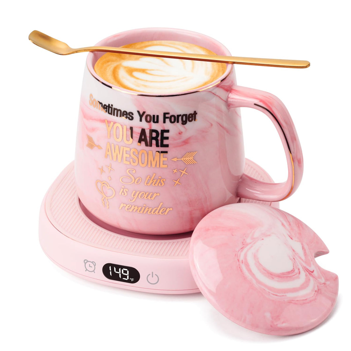 Coffee Mug Warmer & You are Awesome Mug Set, Electric Cup Warmer for Desk