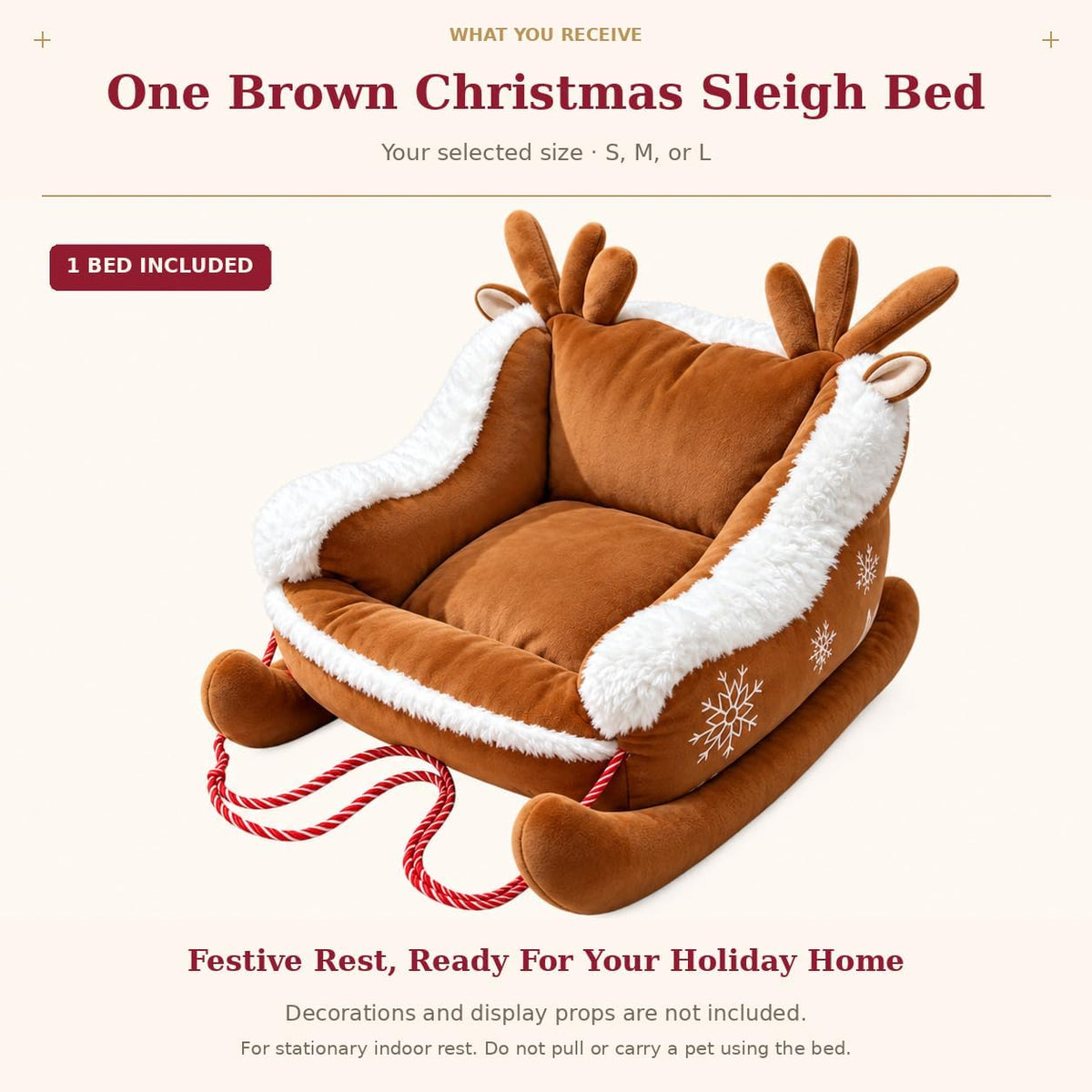 Christmas Dog Bed, Plush Santa Sleigh Sofa for Cats