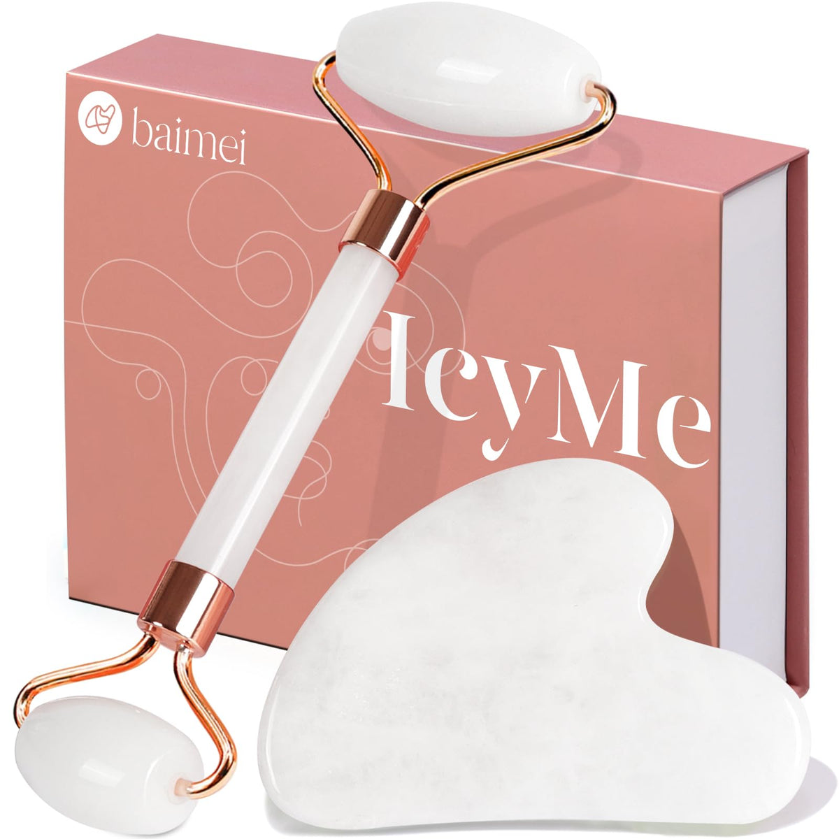 BAIMEI IcyMe Gua Sha & Jade Roller Set, Cooling Face Roller & Guasha Tool for Face Depuffing, Facial Sculpting & Jawline Definition, Smooth Rolling Skincare Tools Gifts for Women & Men – Green