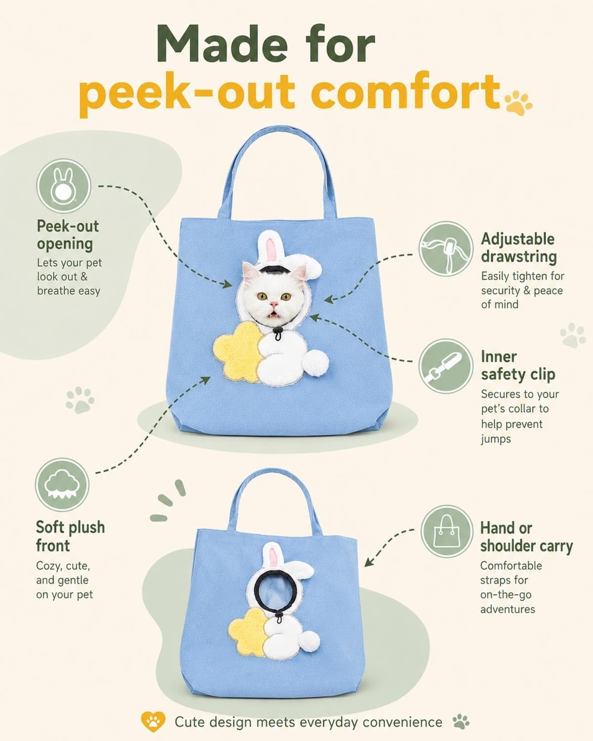 Paw Peek Bag Cute Head Shape Canvas Pet Travel Carrier Tote