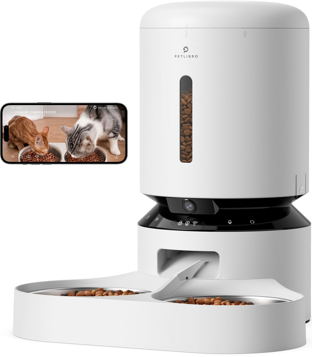 PETLIBRO Automatic Cat Feeder with Camera for Two Cats, 1080P HD Video with Night Vision, 5G WiFi Pet Feeder with 2-Way Audio for Cat & Dog, Low Food & Motion & Sound Alerts, Dual Tray, Black 5L