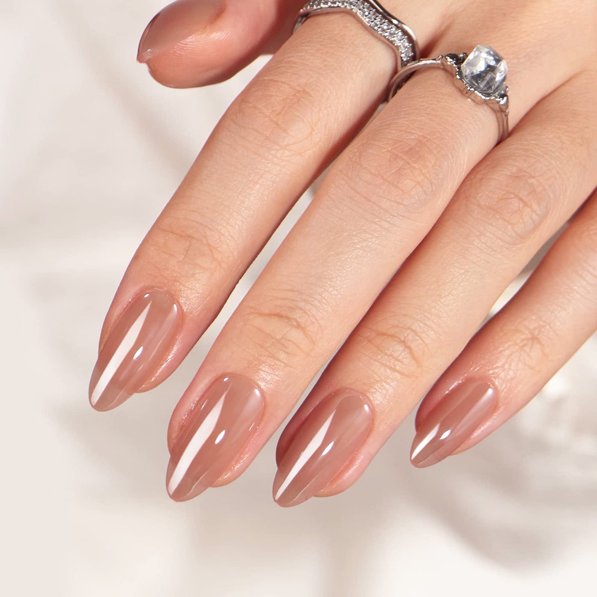 BTArtbox Press On Nails, Cream Puff, Short Almond, Ombre Off White, 32Ct | 2+ Weeks Wear, Salon-Quality Natural Nails, 10-Minute Easy Daily Application, Fast Removal, 16 Sizes, All-in-One Complete Kit