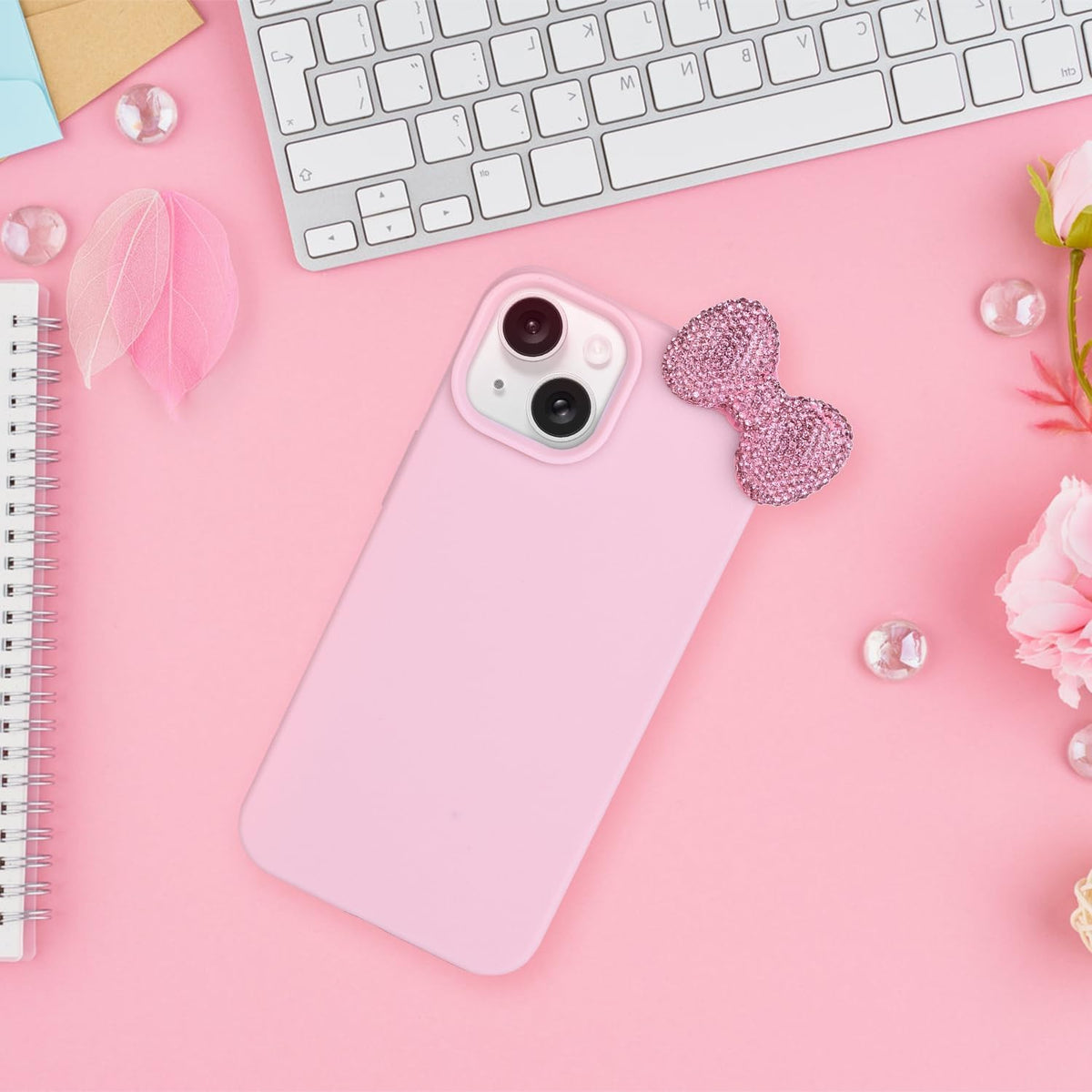 Cases for iPhone 13, Luxury Glitter 3D Rhinestone Bow Phone Cover Soft Litchi Pattern Protective Phone Case for iPhone 13 6.1" 2021