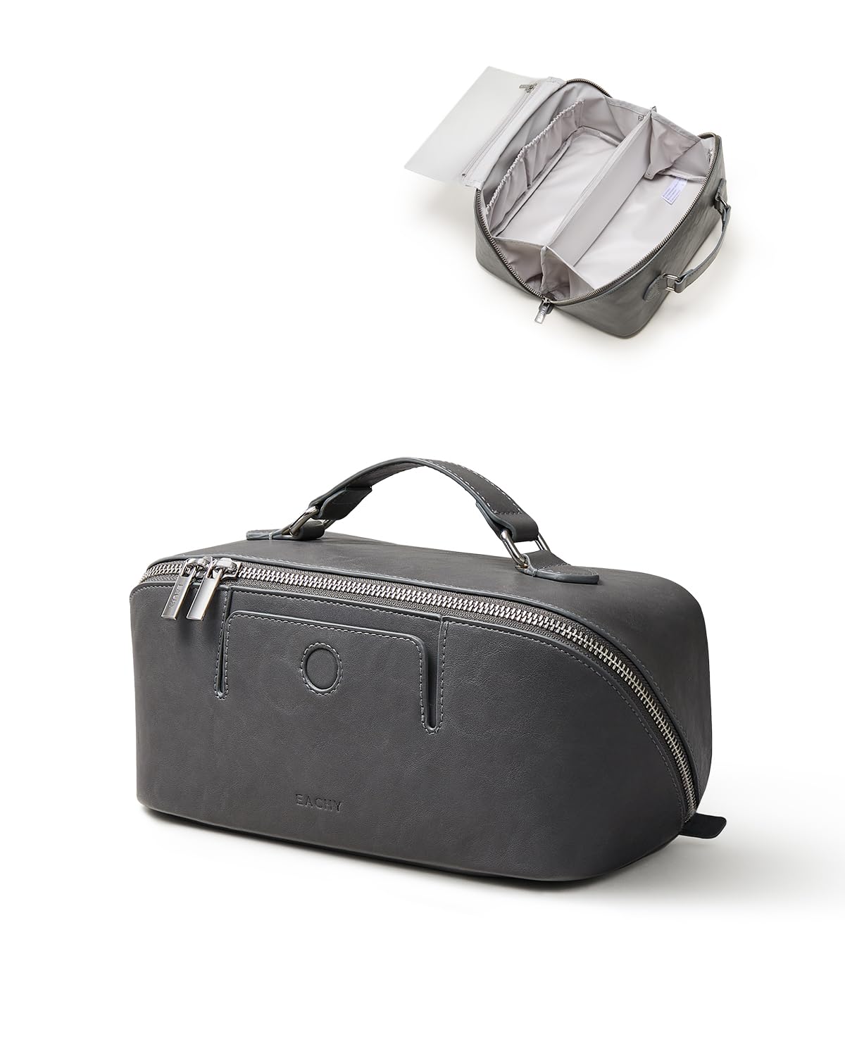 EACHY Travel Makeup Bag, Large Capacity Cosmetic Bag for Women, Waterproof PU Leather, Flat Open Portable Toiletry Bag for Skincare, Brushes & Travel Essentials