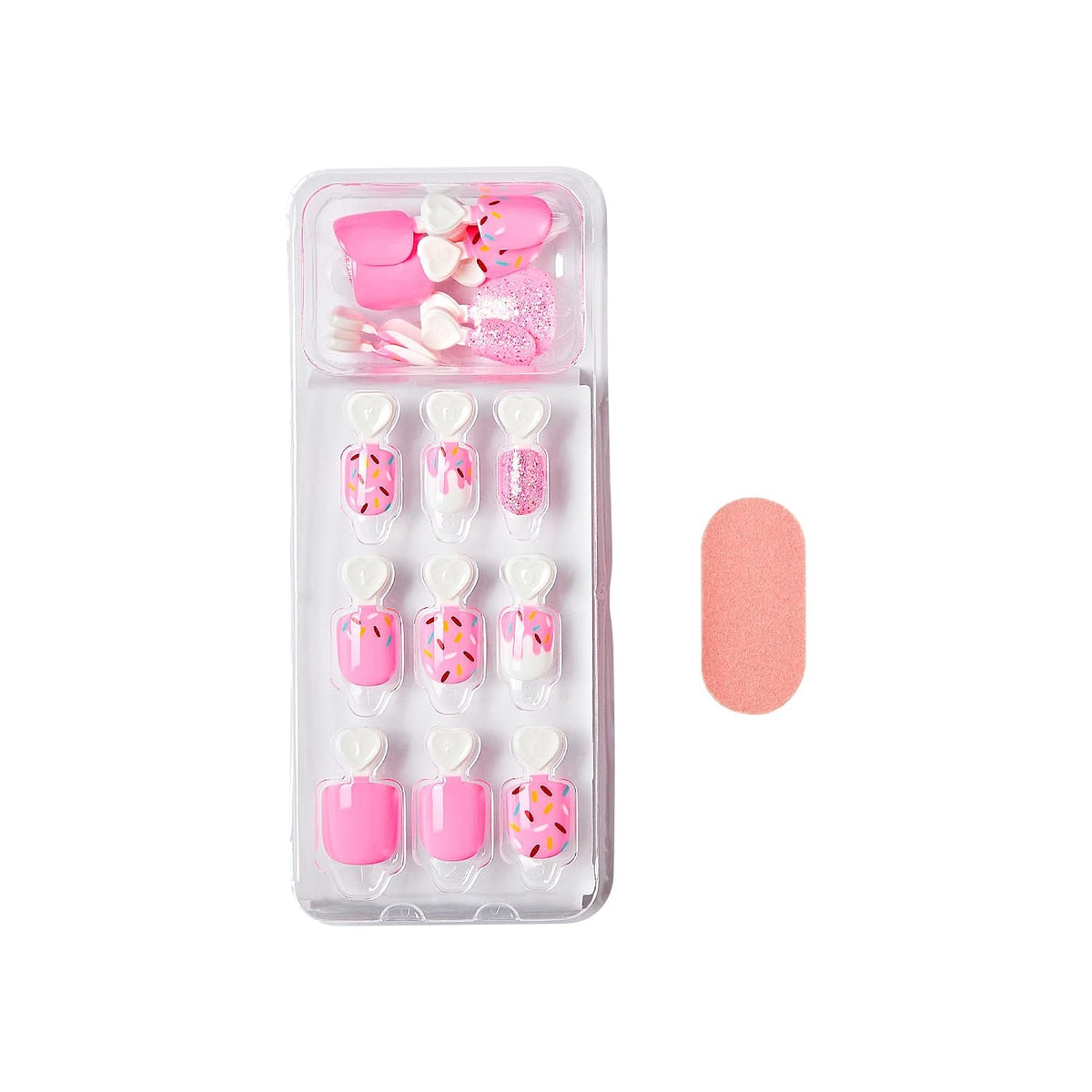 Kiss Impress Mini Mani Press On Nails for Girls & Tween Kids, 20 Super Duper Short Squoval Press-Ons with Pink Glitter Sprinkle, Mom Approved for Small Nail Beds, No Glue Needed, Mini File Included