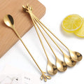 AnSaw 6-Piece Elegant Gold Leaf Long Handle Teaspoons - 7.4"