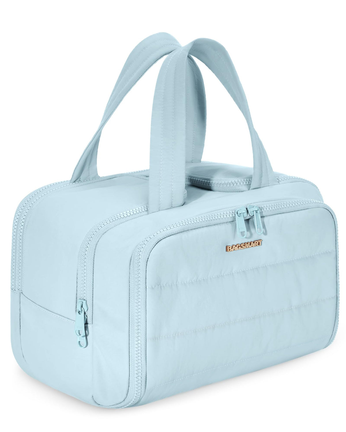 BAGSMART Travel Toiletry Bag, Crush Toiletry Bag for Women, Wide-open Puffy Toiletry Bags for Traveling, Large Travel Cosmetic Makeup Bag Organizer for Accessories,Toiletrie, Beige