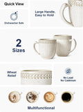 LE TAUCI Coffee Mugs Set of 6, 12 oz Ceramic Coffee Cups with Handle for Latte, Milk, Tea, Cappuccino, Mocha, Cocoa, Microwave Oven Dishwasher Safe - 3.6 inch, Birch