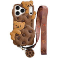 Case for iPhone 11 with Strap Lanyard Keychain Cute Bear Cookie Kawaii Funny Soft Silicone Shockproof Protective Cover for Women Girls