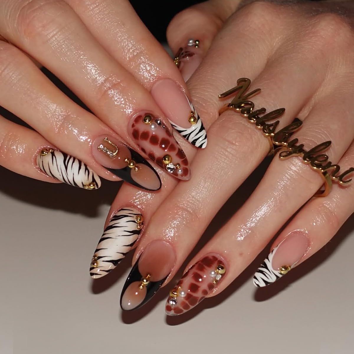 Halloween Press on Nails Almond Medium Fake Nails Black White Gradient Glue on Nail Goth False Nails with Bat Spider Web Designs Glossy Reusable Stick on Nail for Women Girls 24Pcs