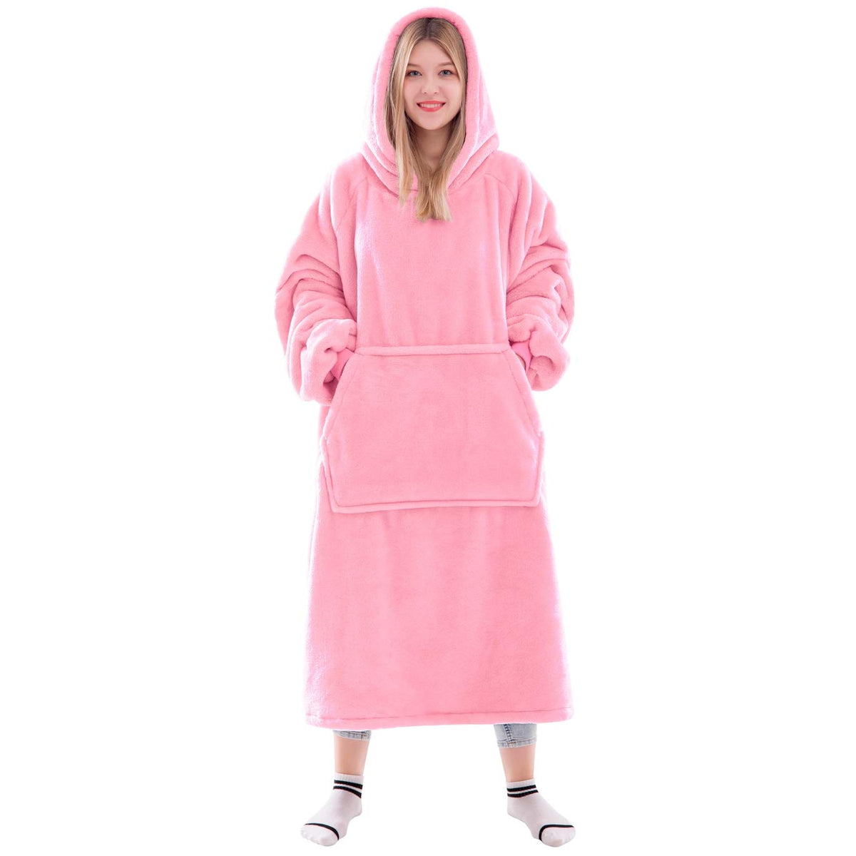 Waitu Wearable Blanket Sweatshirt Gifts for Women and Men, Warm and Cozy Giant Blanket Hoodie, Thick Flannel Hooded Blanket with Sleeves and Giant Pocket - Dark Gray