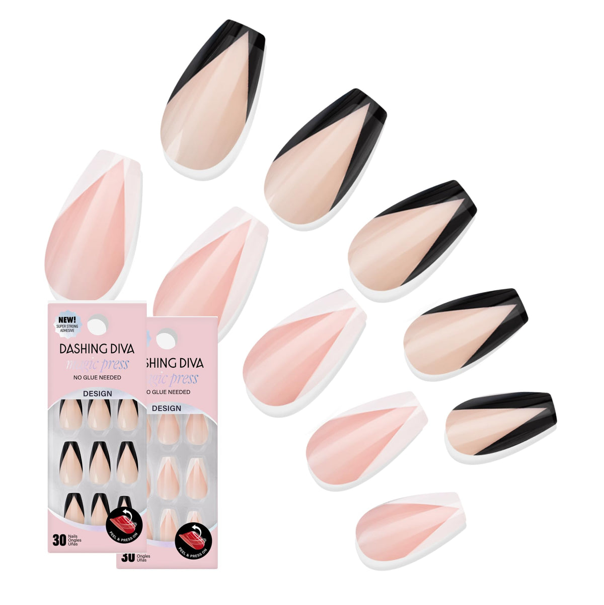 Dashing Diva Magic Press Nail Bundle - French Collection - Square Press On Nails - Day to Night & Homecoming - Long Lasting Gel - Lasts Up to 7 Days - 2 Sets