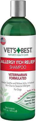Vet's Best Allergy Itch Relief Dog Shampoo, Oatmeal Dog Shampoo for Itchy Skin, Cleans and Relieves Discomfort from Seasonal Allergies, Anti Itch Dog Soap, 16 Oz
