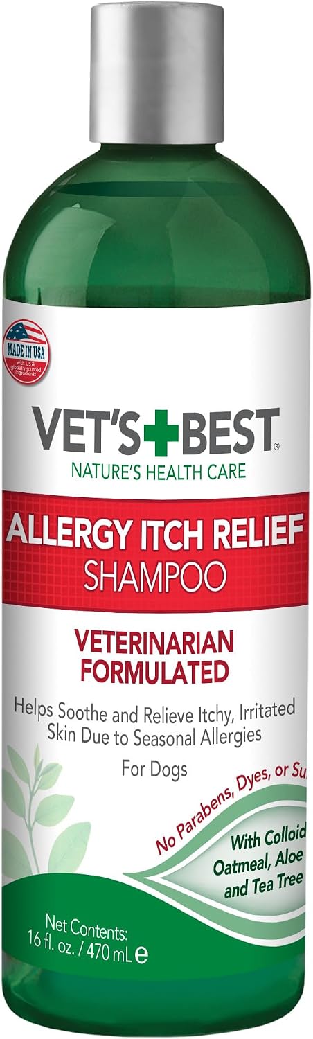 Vet's Best Allergy Itch Relief Dog Shampoo, Oatmeal Dog Shampoo for Itchy Skin, Cleans and Relieves Discomfort from Seasonal Allergies, Anti Itch Dog Soap, 16 Oz