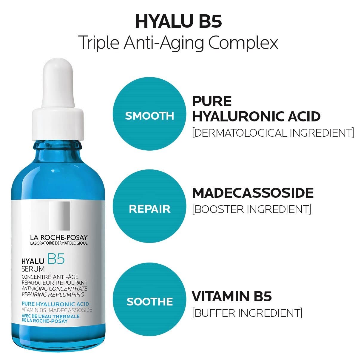 La Roche-Posay Hyalu B5 Pure Hyaluronic Acid Serum for Face, with Vitamin B5, Anti-Aging Serum for Fine Lines and Wrinkles, Plumps and Repairs Dry Skin, Safe on Sensitive Skin