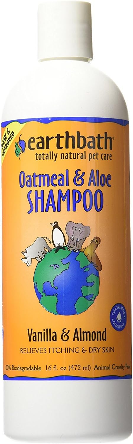 earthbath, Oatmeal & Aloe Dog Shampoo - Oatmeal Shampoo for Dogs, Itchy, Dry Skin Relief, Dog Wash, Made in USA, Cruelty Free Pet Shampoos - Vanilla & Almond, 16 Oz (1 Pack)
