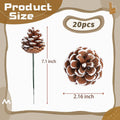 20 Pieces Christmas Pine Cones Decorations Picks, 2 Inch Natural Pine Cones Snow Tipped with Wired Picks White Craft, for Xmas Tree Garland Wreath Ornaments Pinecones Decorating