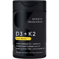 Sports Research® Vitamin D3 + K2 w/Coconut Oil - Vegan Vitamin D 5000iu (125mcg) & Mk7 Vitamin K 100mcg for Bone & Immune Support - Vegan Certified · Non-GMO · Soy Free - 30 Softgels