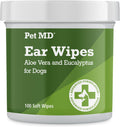 Pet MD Dog Ear Cleaning Wipes – Otic Cleanser for Dogs - 100 ct | Soothing Ear Care with Aloe Vera & Eucalyptus, Regular Wipes