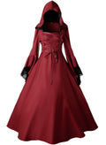 Jeufoin Women's Gothic Victorian Witch Vampire Dress Medieval Renaissance Halloween Cosplay Hooded Costume