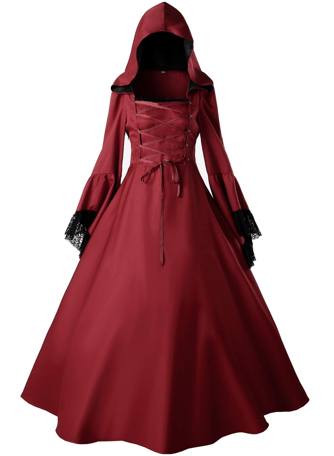 Jeufoin Women's Gothic Victorian Witch Vampire Dress Medieval Renaissance Halloween Cosplay Hooded Costume