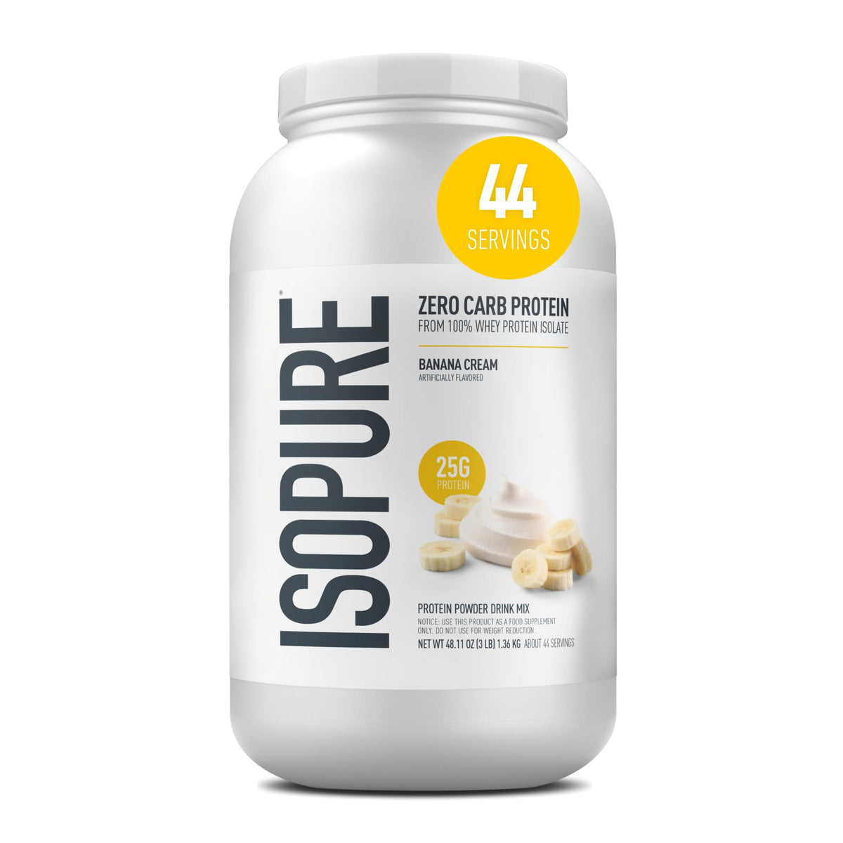 Isopure Zero Carb 100% Pure Whey Isolate Protein Powder, Gluten Free, with Vitamins, Creamy Vanilla, 25g Protein Per Serving, 3 Lbs, 44 Servings (Packaging May Vary)
