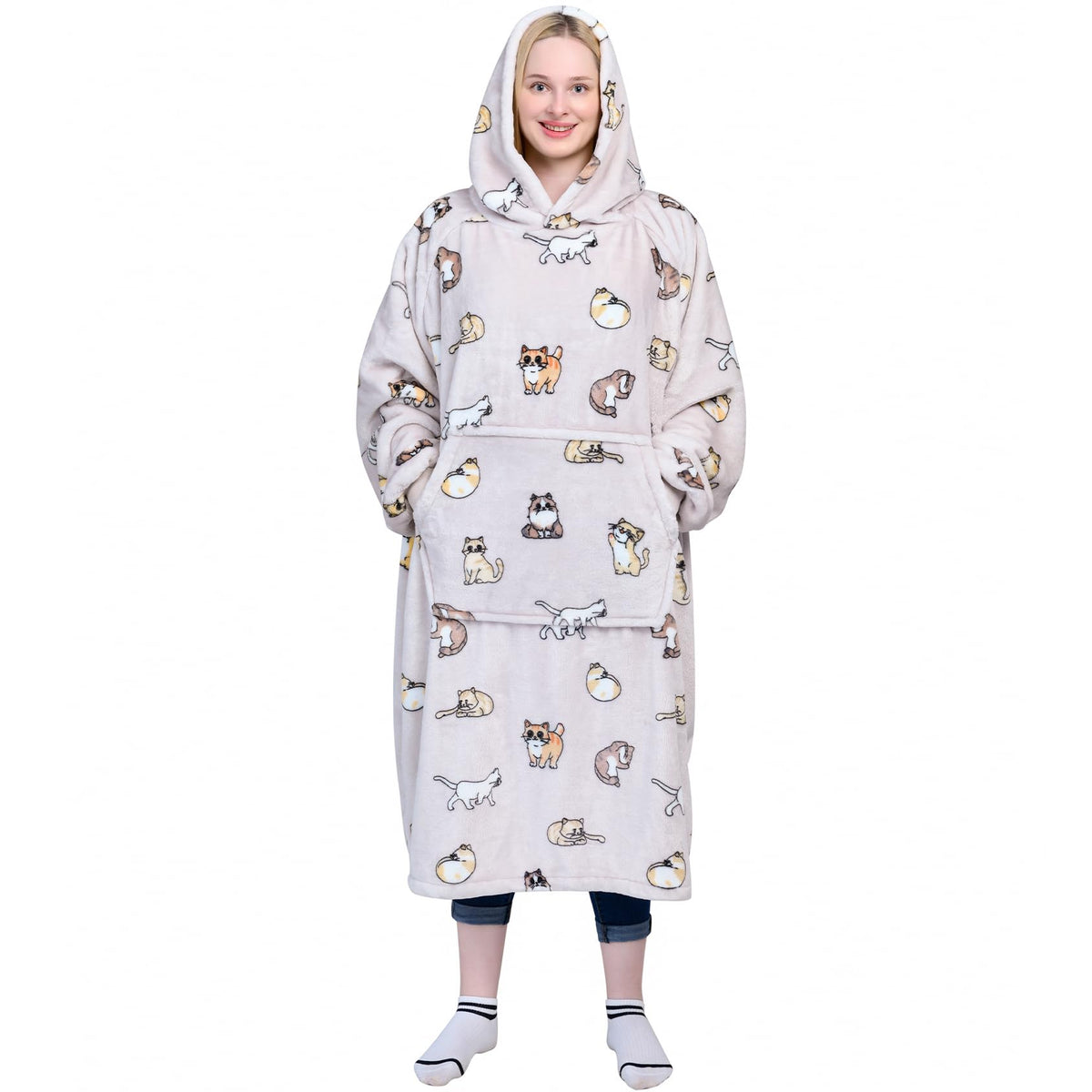 Waitu Wearable Blanket Sweatshirt Gifts for Women and Men, Warm and Cozy Giant Blanket Hoodie, Thick Flannel Hooded Blanket with Sleeves and Giant Pocket - Dark Gray