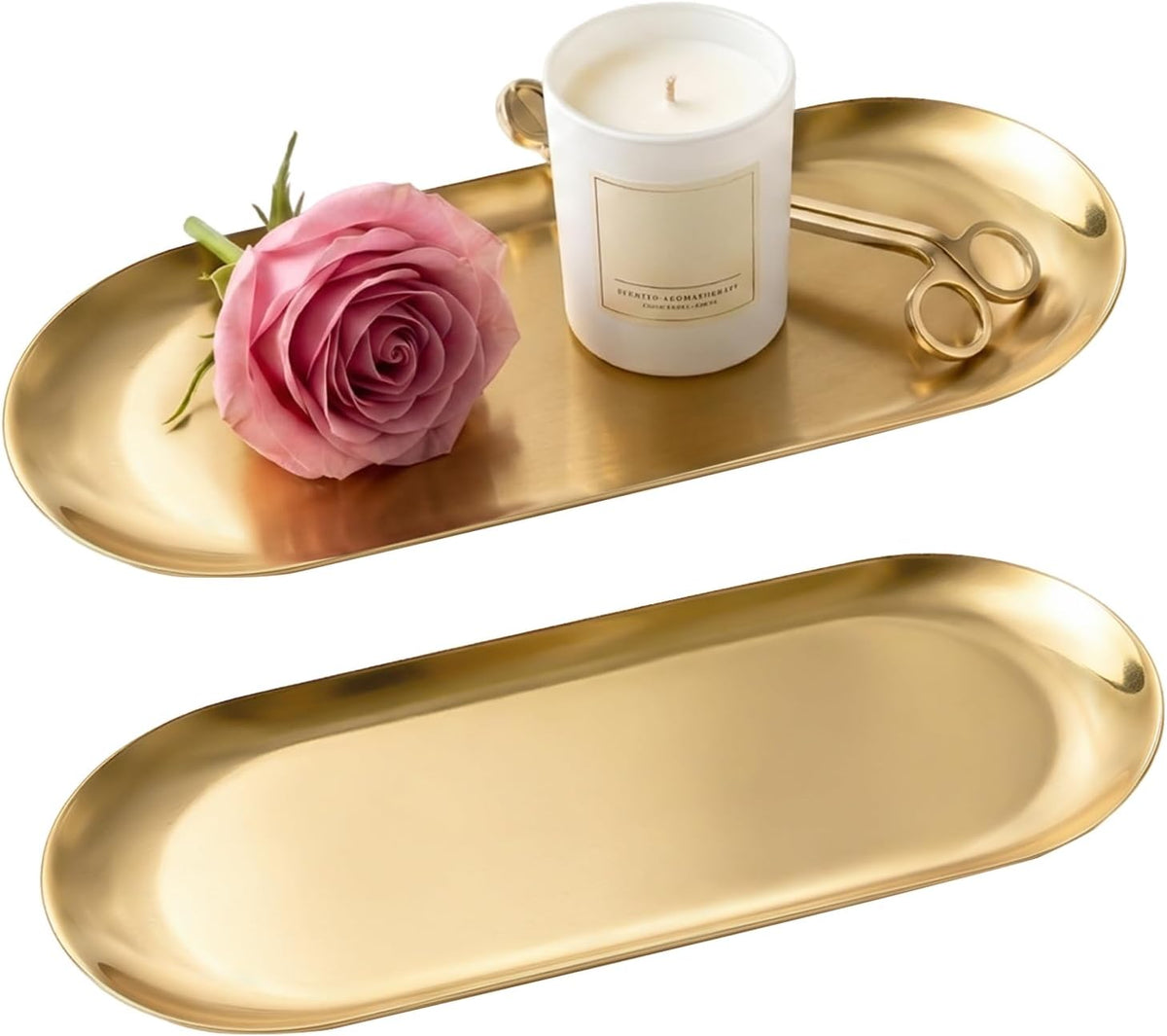 2 Pcs Gold Stainless Steel Decorative Trays, 9" Perfume Trays for Bathroom
