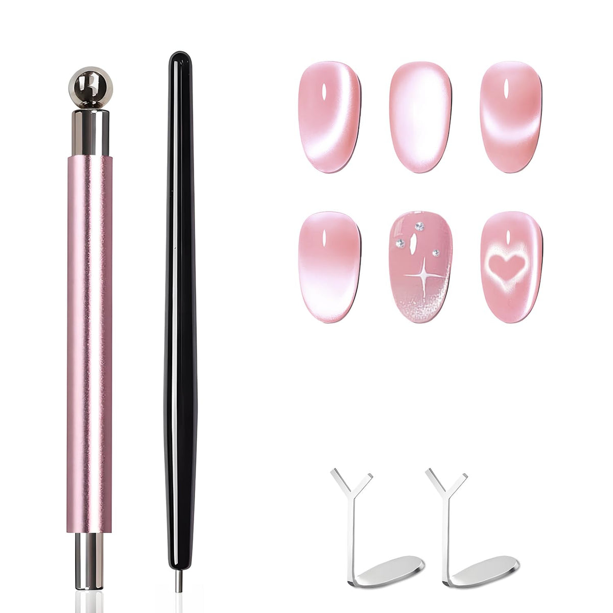 4-Piece Cat Eye Magnet Set – Black Bead-Attracting Nail Magnet Pen & Heart-Shaped Magnet for Nails, Nail Magnets for Nail Art, Cat Eye Magnet for Nail Art, Perfect for Home DIY, Nail Art Design