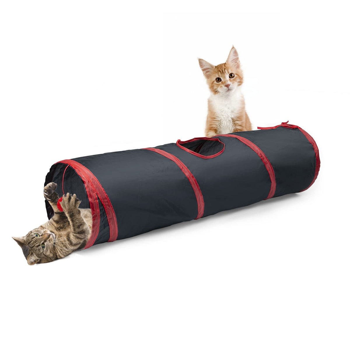 Sheldamy Cat Tunnel, S-2-Way Cat Tunnels for Indoor Cats, Collapsible Cat Play Tunnel, Interactive Toy Maze Cat House with 1 Play Ball for Cats, Puppy, Kitty, Kitten, Rabbit (Blue & Black)