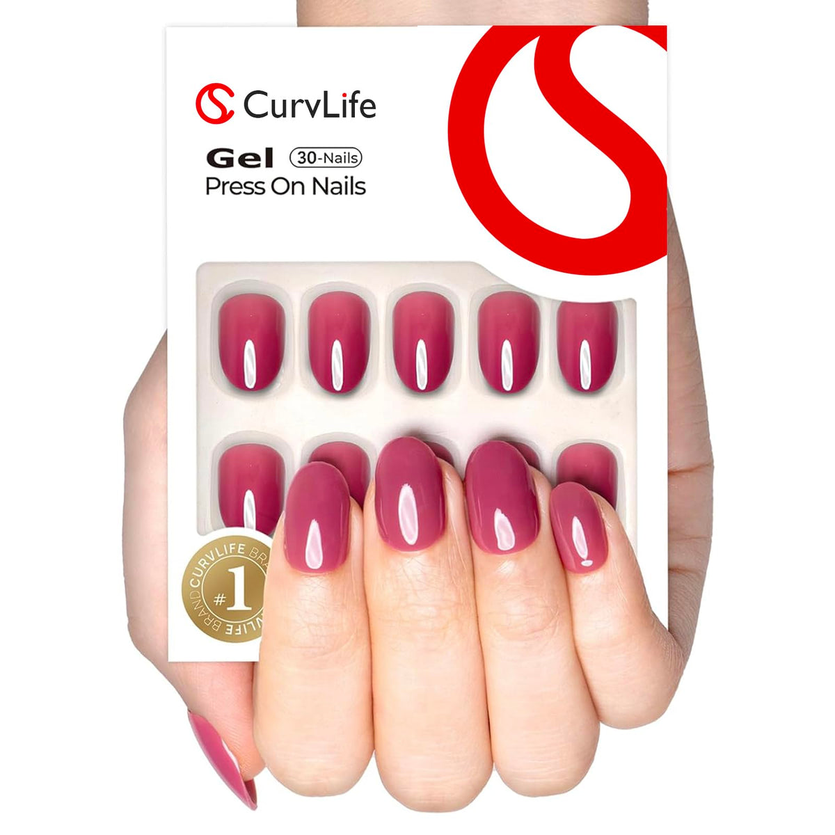 CurvLife Short Oval Chrome Nude Press On Nails, Champagne Pearl, Soft Gel | 32PCS 16 Sizes, Salon-Quality Natural Fake Nails, Curved Fit, 7-14 Day Glue-On Wear, Reusable Stick-On Nails, Press-On Kit