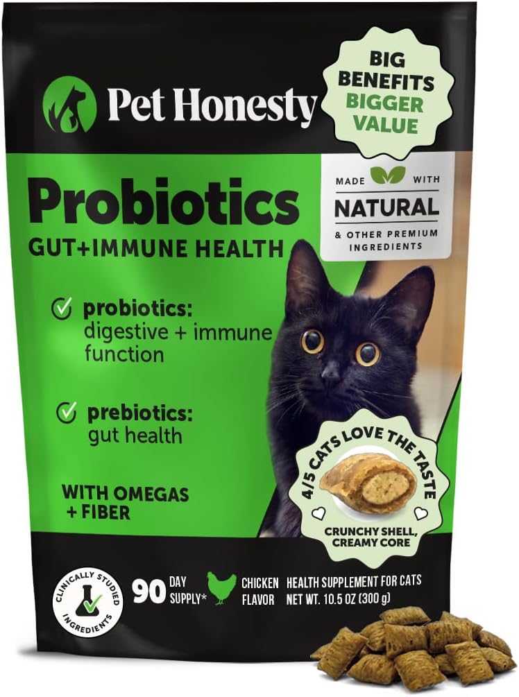 Cat Probiotics Crunchy Creamy Chews for Digestive Health - Cat Constipation + Occasional Diarrhea Relief - Daily Probiotics for Cats with Prebiotics Fiber Gut Flora Sensitive Stomach (90-Day Supply)